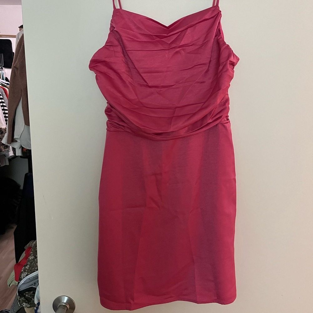 Pink Ruched Spaghetti Strap Cocktail Dress